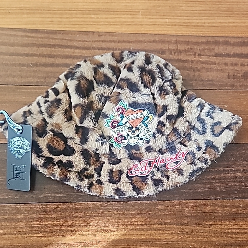 Ed Hardy Brown Leopard Hat with Red Logo - Picture 4 of 4
